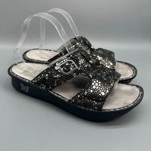 Alegria PEG 780 Women's 7 Black Silver Slide Sandal Peggy Buckle Slip-On Comfort